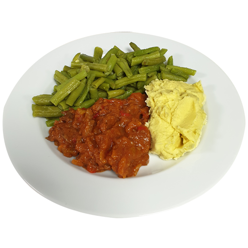 Hongaarse goulash(r) Sperziebonen aardappelpuree(natrium/zoutarm)